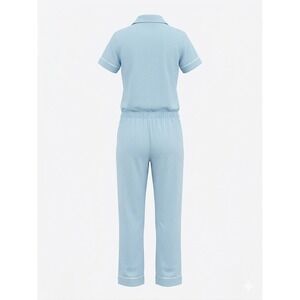PajamaGram Womens Pajama Set Blue Polka Dot 100% Cotton Button Front MD Medium